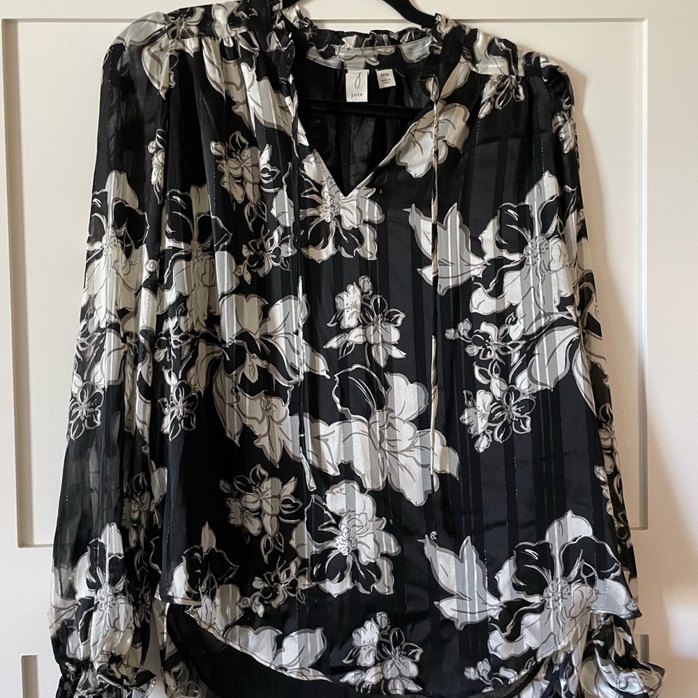 Joie Black and White Floral Blouse